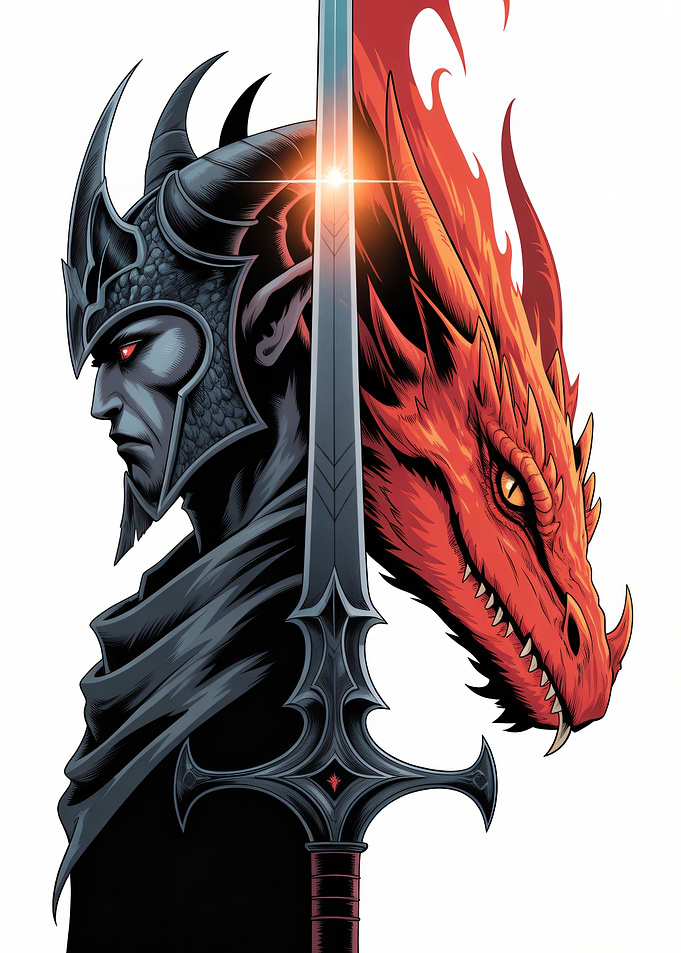 Dark Elf Warrior and Dragon Sword