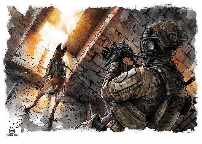 K9 Unit Operate in Ruined Building