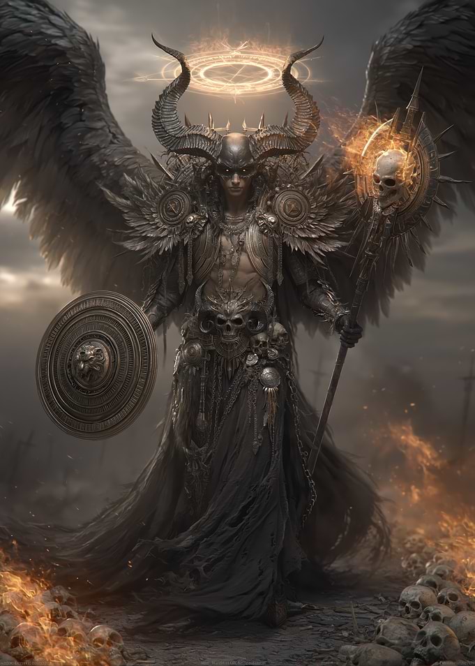 Demonic Angel Warrior with Skulls