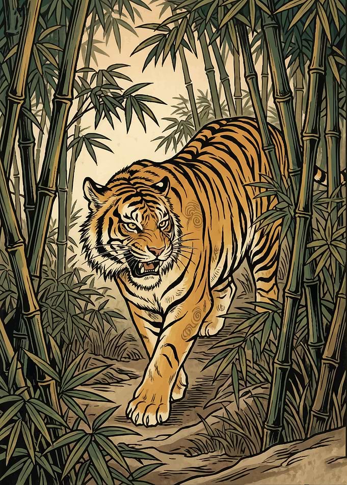 Tiger in a Bamboo Forest
