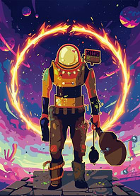 Astronaut with Guitar in Fiery Ring