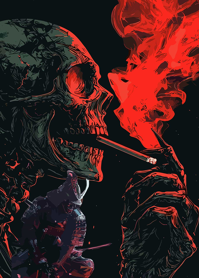 Samurai and Smoking Skull