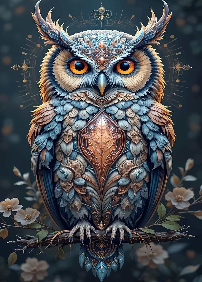 Ornate Owl on a Branch