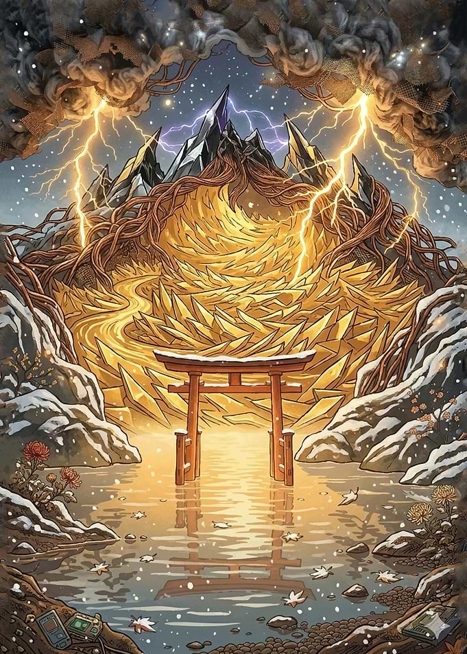 Mystical Torii Gate in a Stormy Landscape