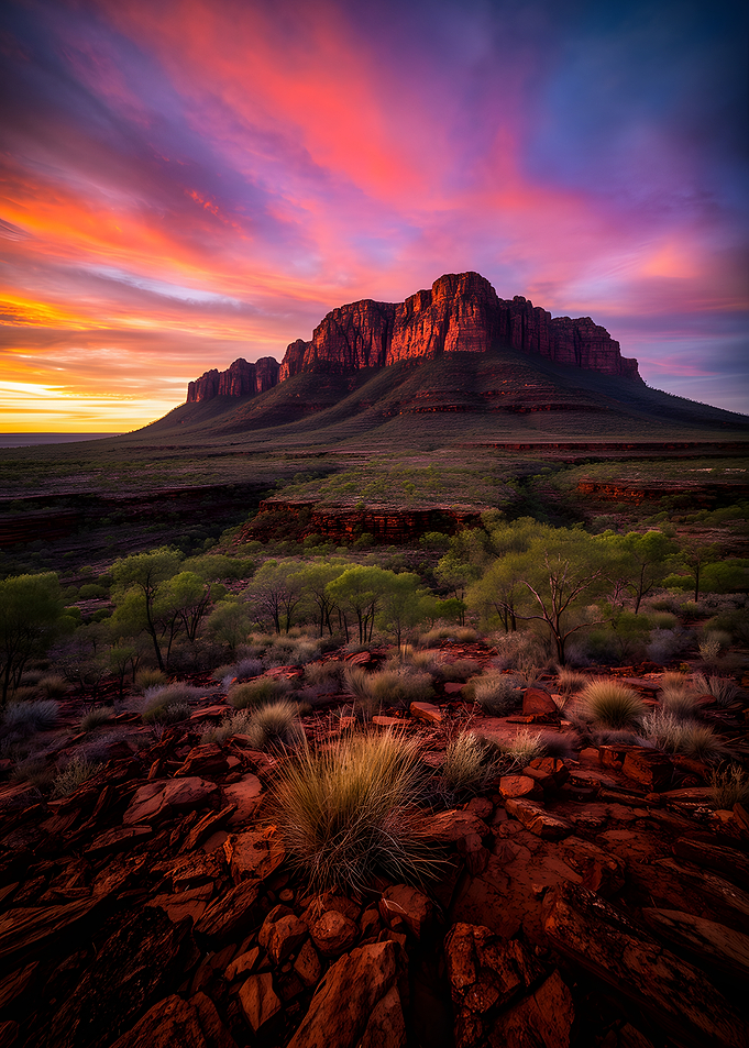 Dramatic Sunset Over Desert Landscape