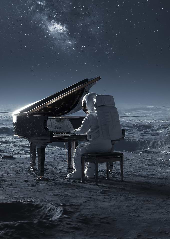 Astronaut playing piano on the moon