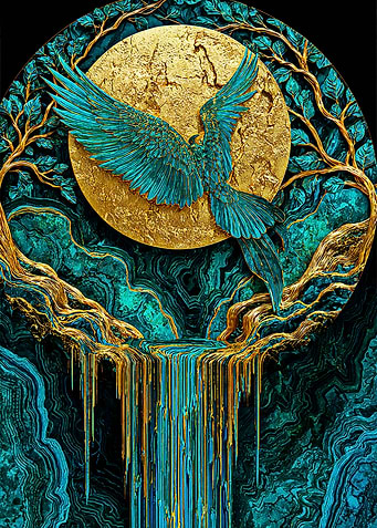 Golden Eagle and Malachite Waterfall