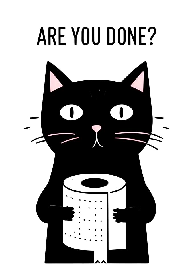 Black Cat Holding Toilet Paper