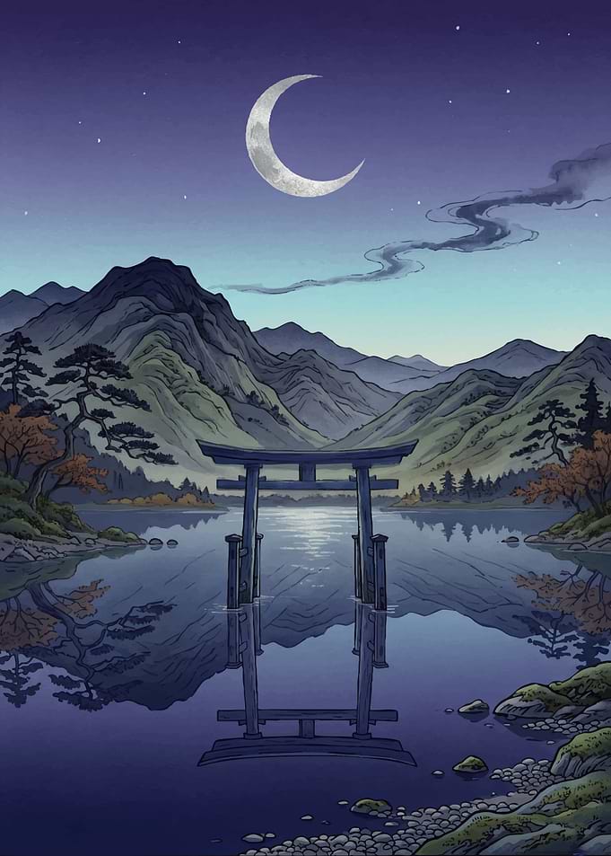 Serene Japanese Torii Gate at Night