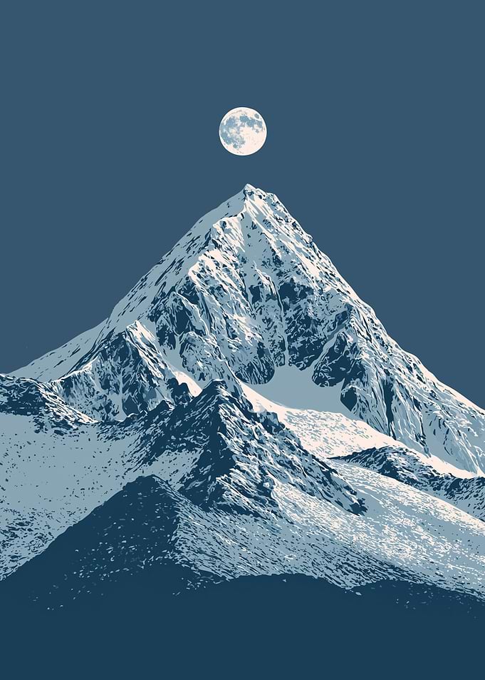 Moonlit Snowy Mountain Peak