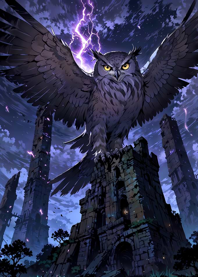 Majestic Owl Perched on Ancient Ruins