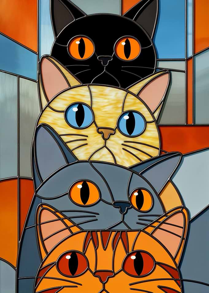 Stained Glass Cats Stacked