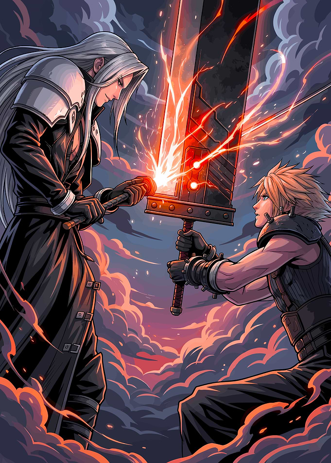 Cloud and Sephiroth clash