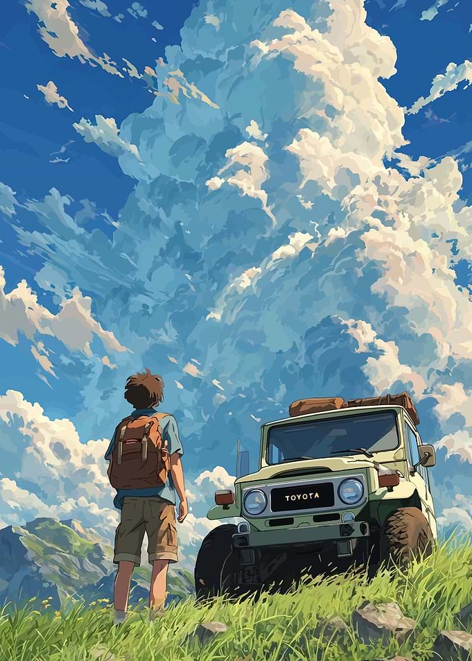 Anime adventurer and off-road vehicle