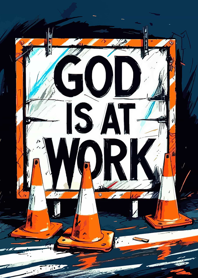 God is at Work Sign