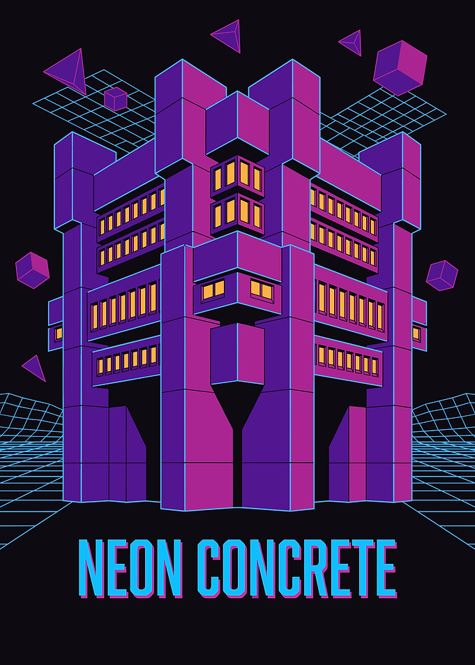 Neon Concrete Retro Building