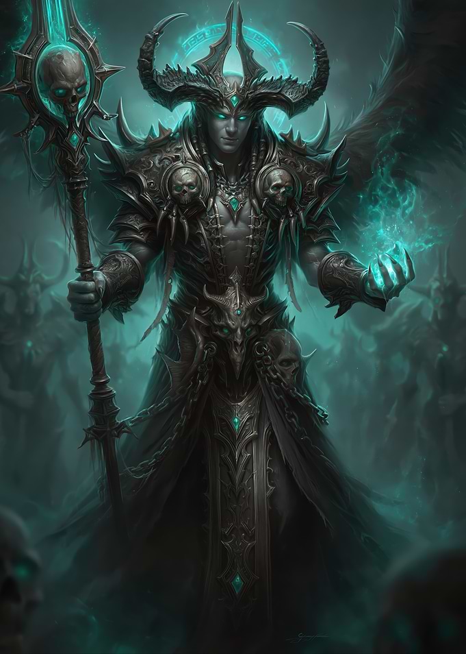 Demonic Sorcerer with Staff and Glowing Magic