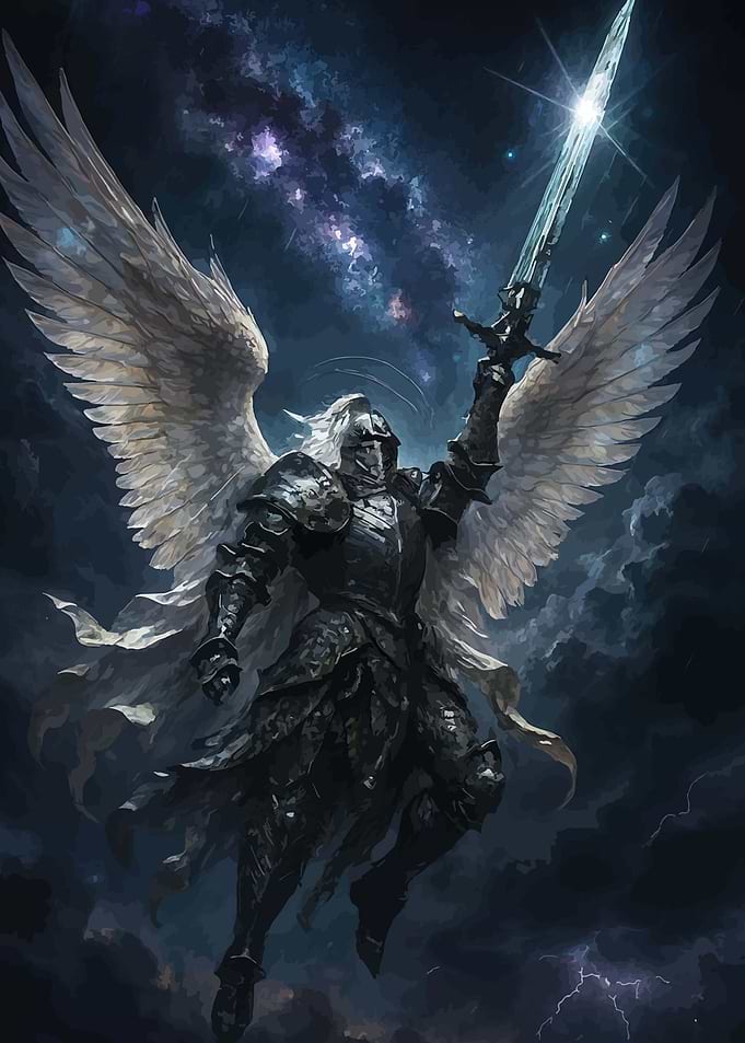 Angel Warrior with Sword in Space
