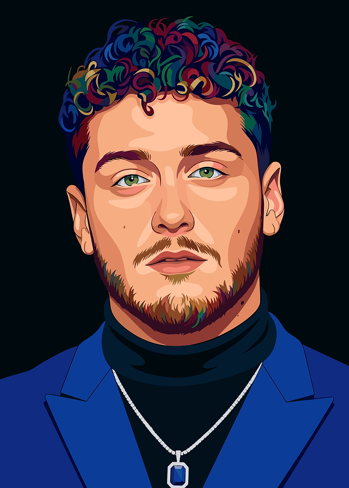 Portrait of a Bazzi with colorful curly hair