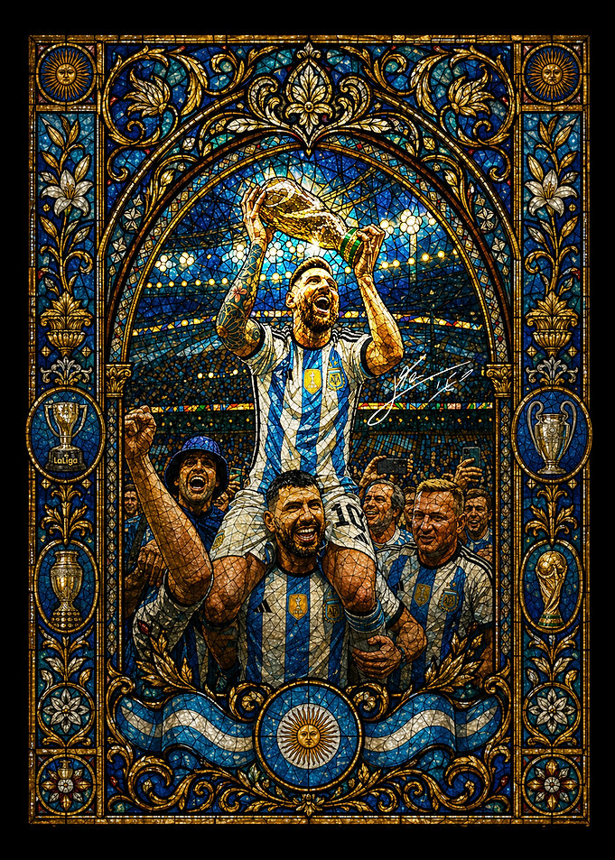 Lionel Messi Stained Glass Trophy Celebration