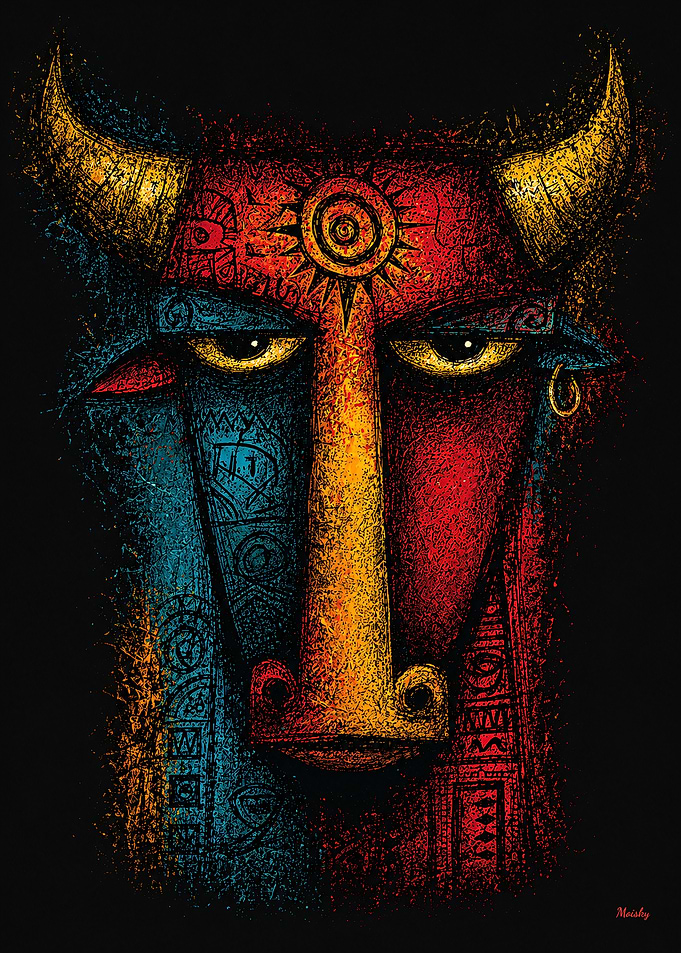 Primal Bull Totem – Expressionist Abstract Wall Art