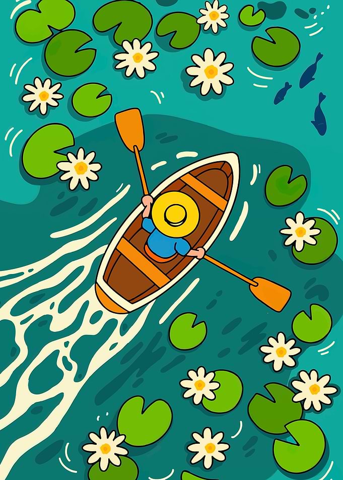 Person rowing a boat on a pond