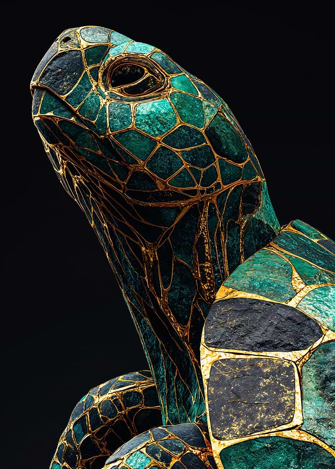 Emerald Gold Kintsugi Turtle Art