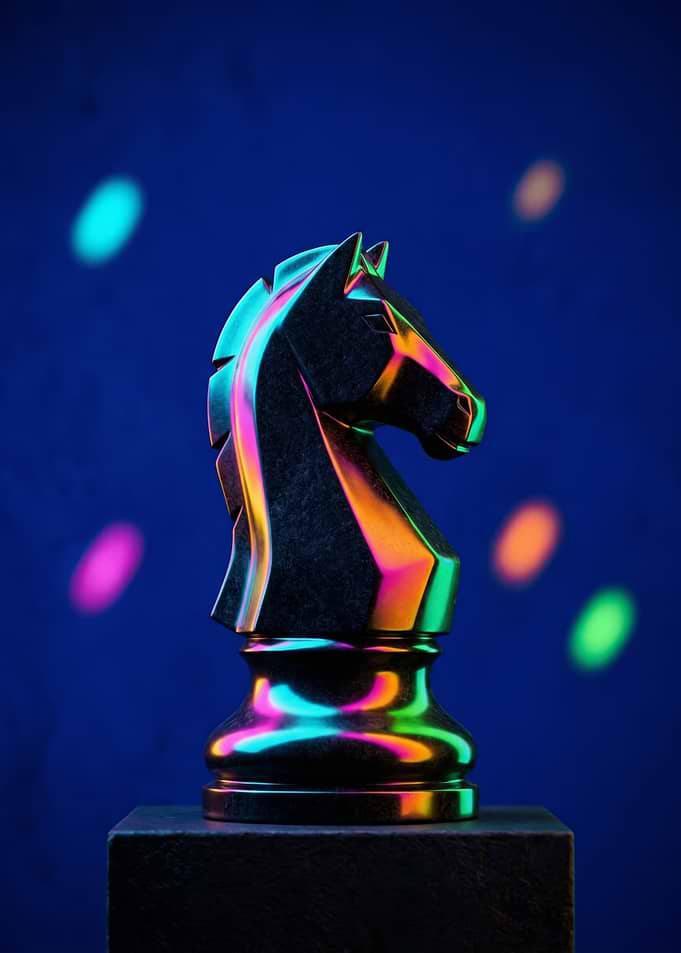 Chess Knight with Neon Lights