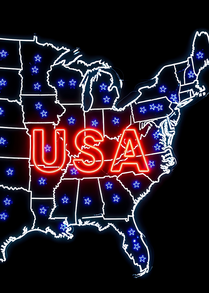 USA Neon Map with Stars