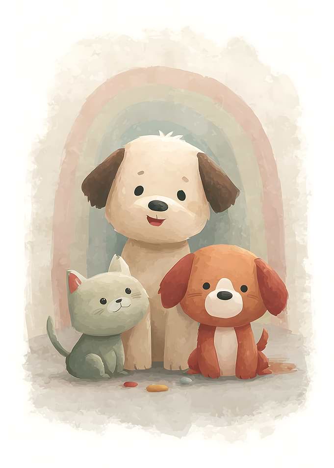 Cute Animals with Rainbow Background