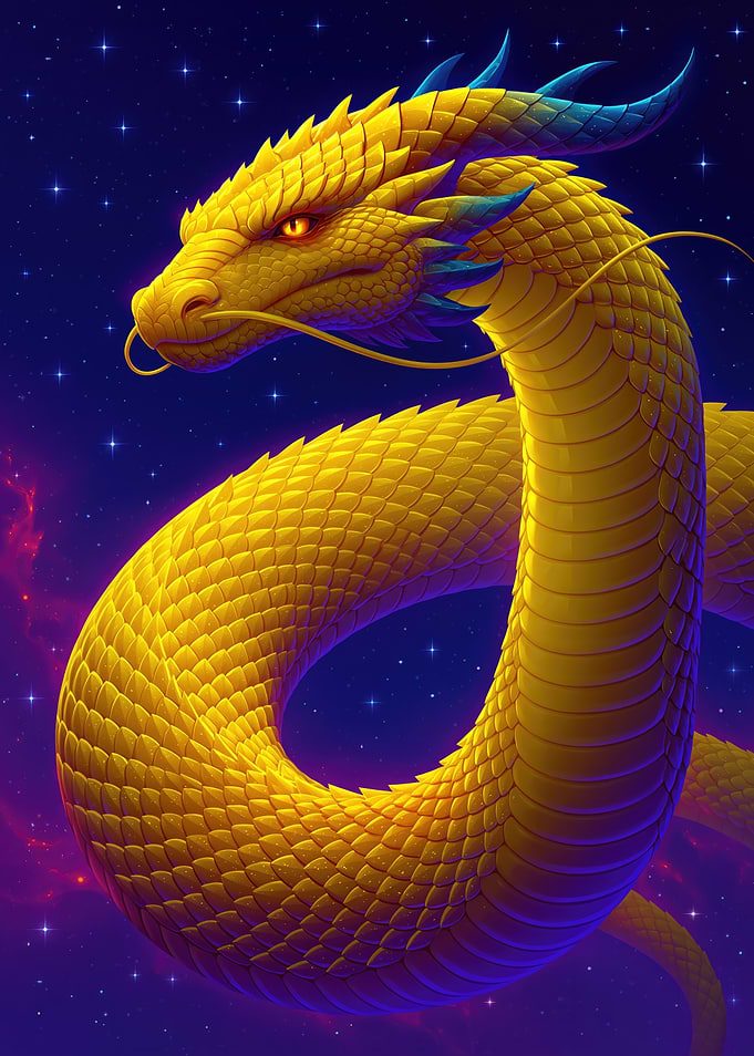 Majestic Golden Dragon in Starry Sky