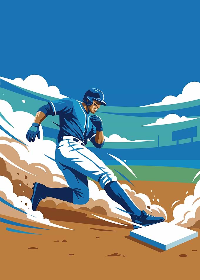 Baseball player sliding into base