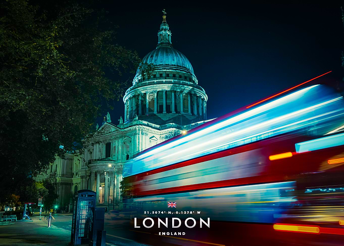 London Night Bus and St. Paul's Cathedral