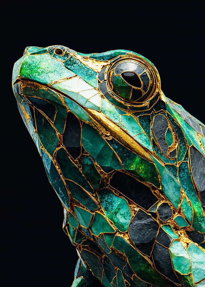 Emerald Gold Kintsugi Frog Art