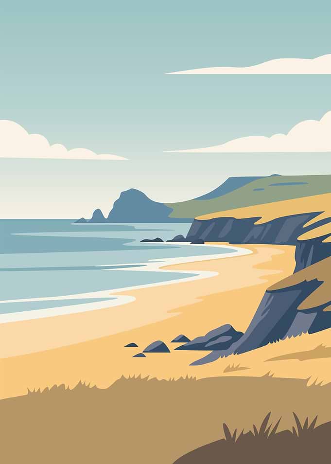 Coastal landscape with beach and ocean