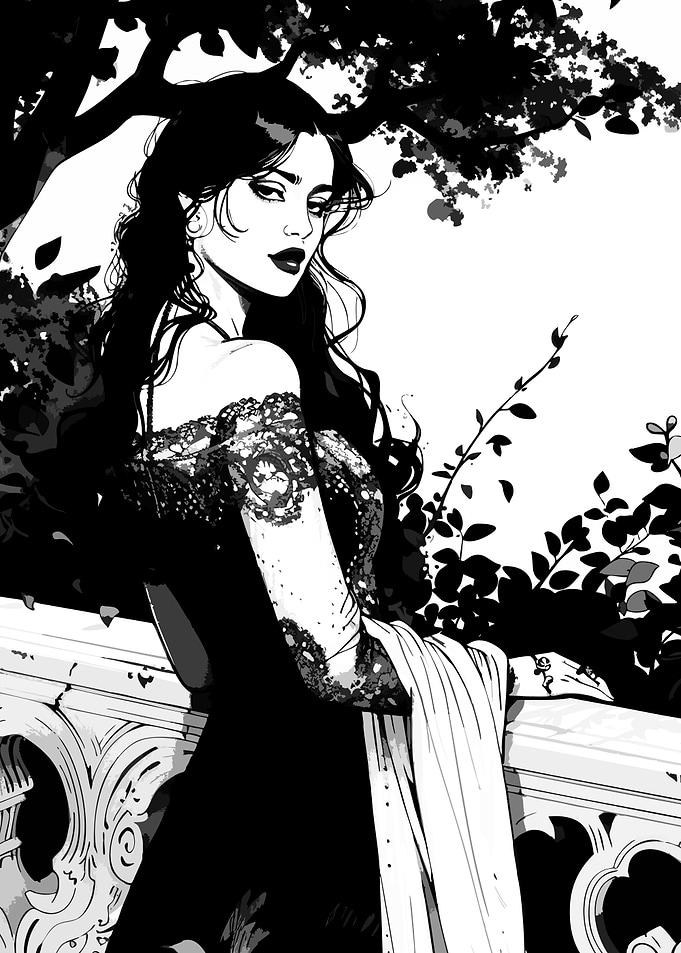 Gothic Woman in Lace Dress