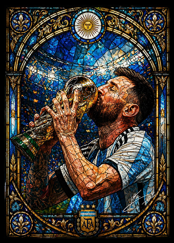 Lionel Messi kissing the World Cup trophy