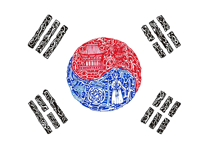 South Korean Flag with Traditional Art