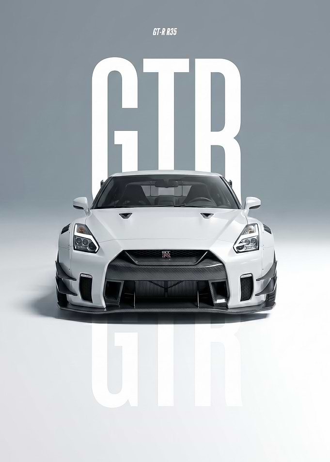 car poster White Nissan GT-R R35