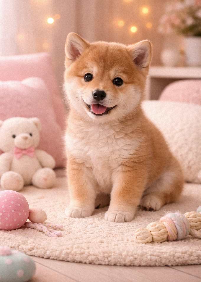 Adorable Shiba Inu Puppy with Toys