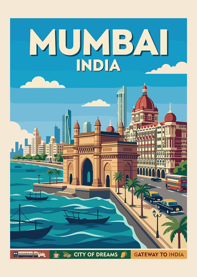 Mumbai Cityscape Vintage Poster