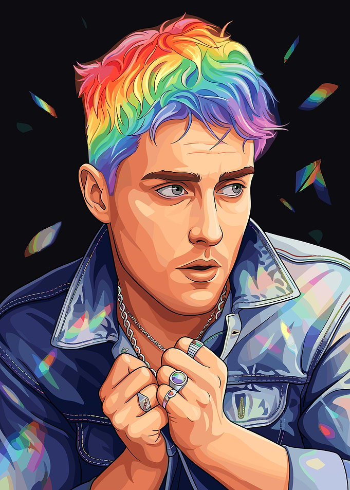 Sam Fender with Rainbow Hair