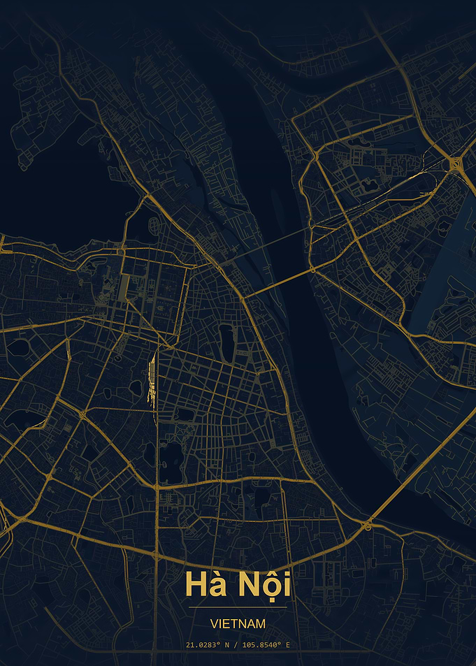 Hanoi Vietnam Map Art