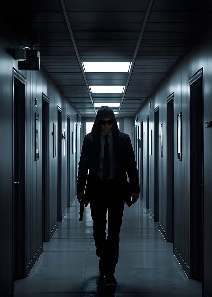 Man in Hoodie Walking Down Hallway