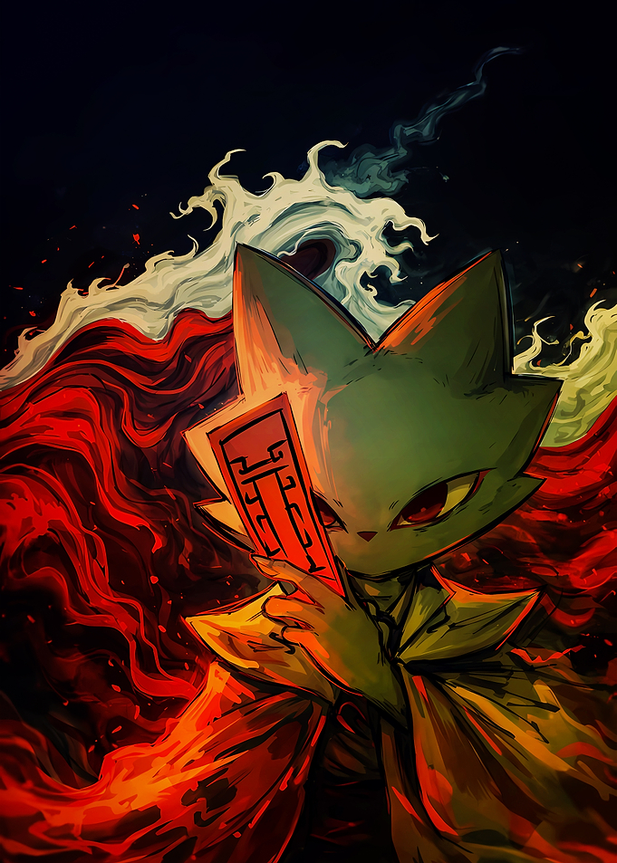Mysterious Cat Holding a Talisman