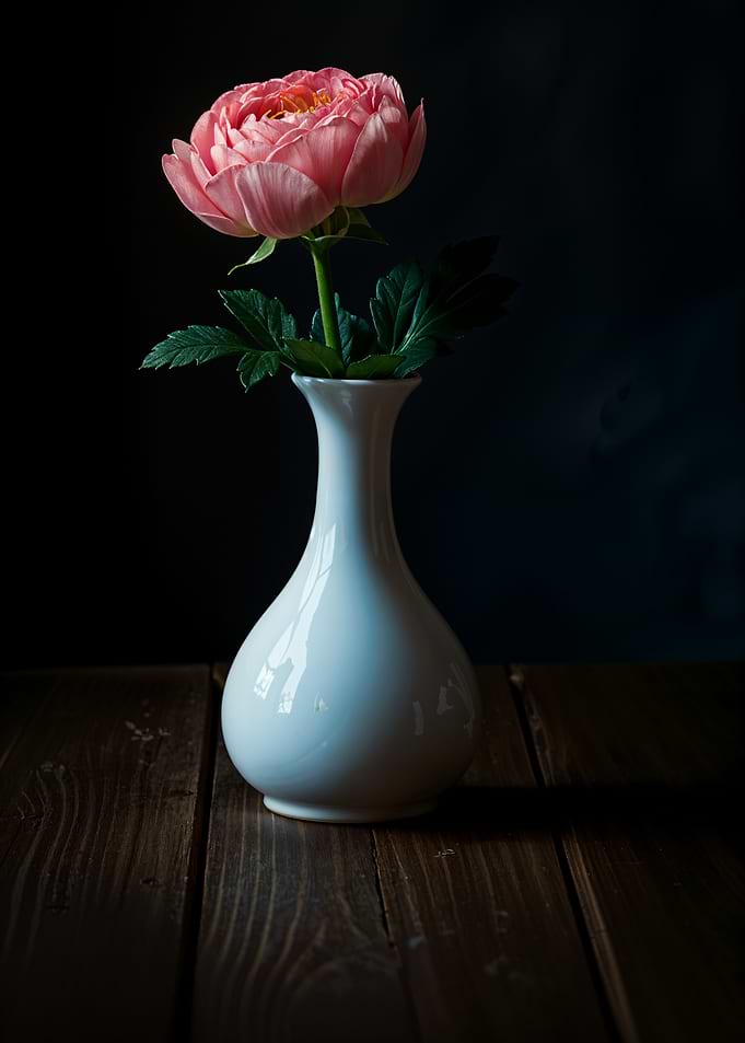 Pink Peony in White Vase