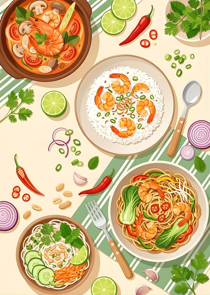 Vibrant Asian Food Spread