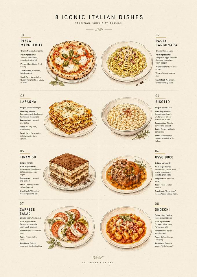Iconic Italian Dishes Illustration
