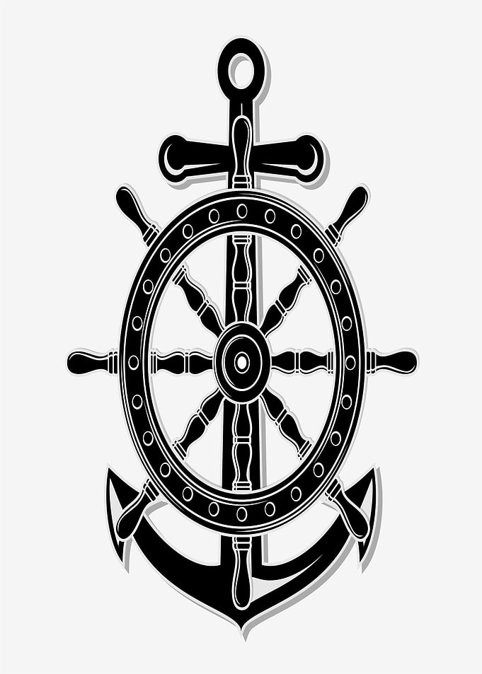 Nautical Anchor and Ship's Wheel