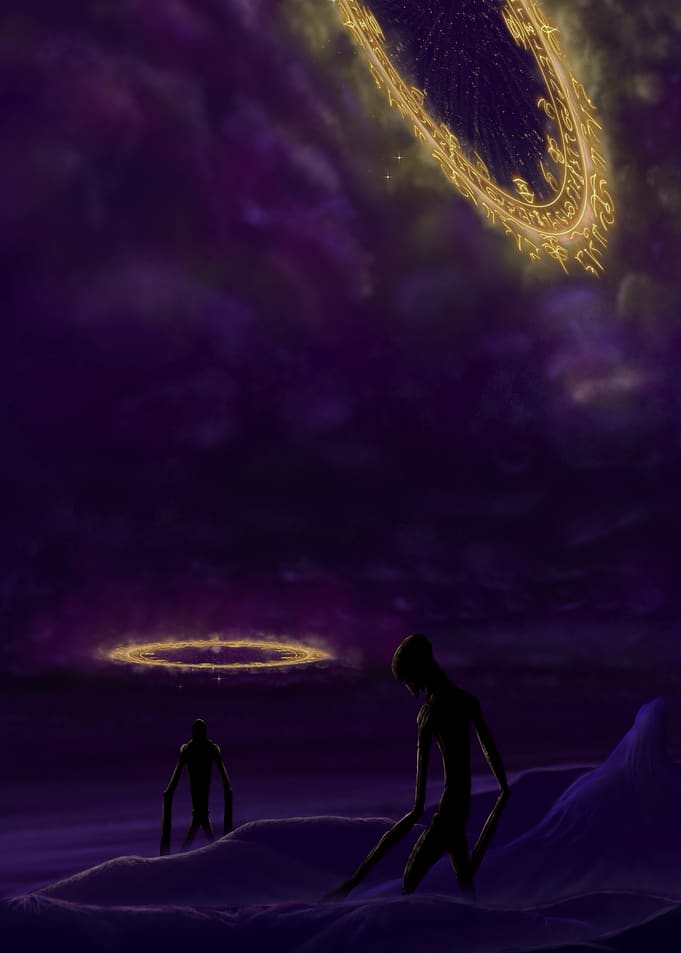 Solitude (Mysterious Figures Under Cosmic Portal)